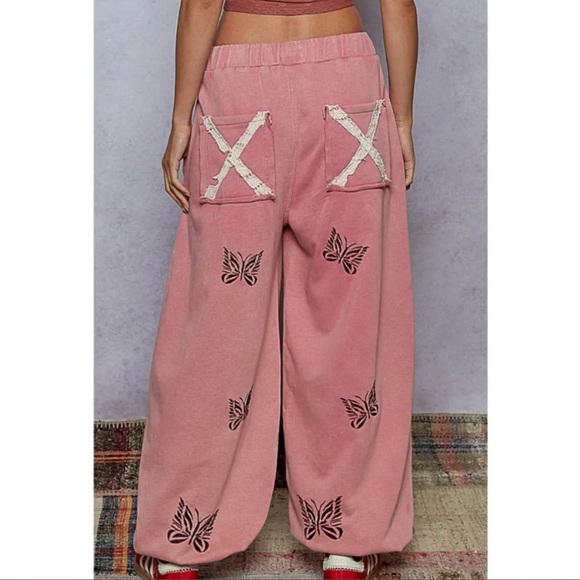 POL cotton embroidered Butterfly Pink Wide-Leg Pants SIZE SMALL - Picture 3 of 17